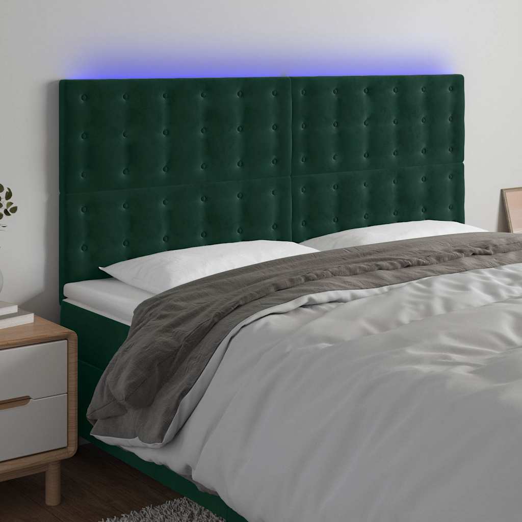 Testiera a LED Verde Scuro 200x5x118/128 cm in Velluto