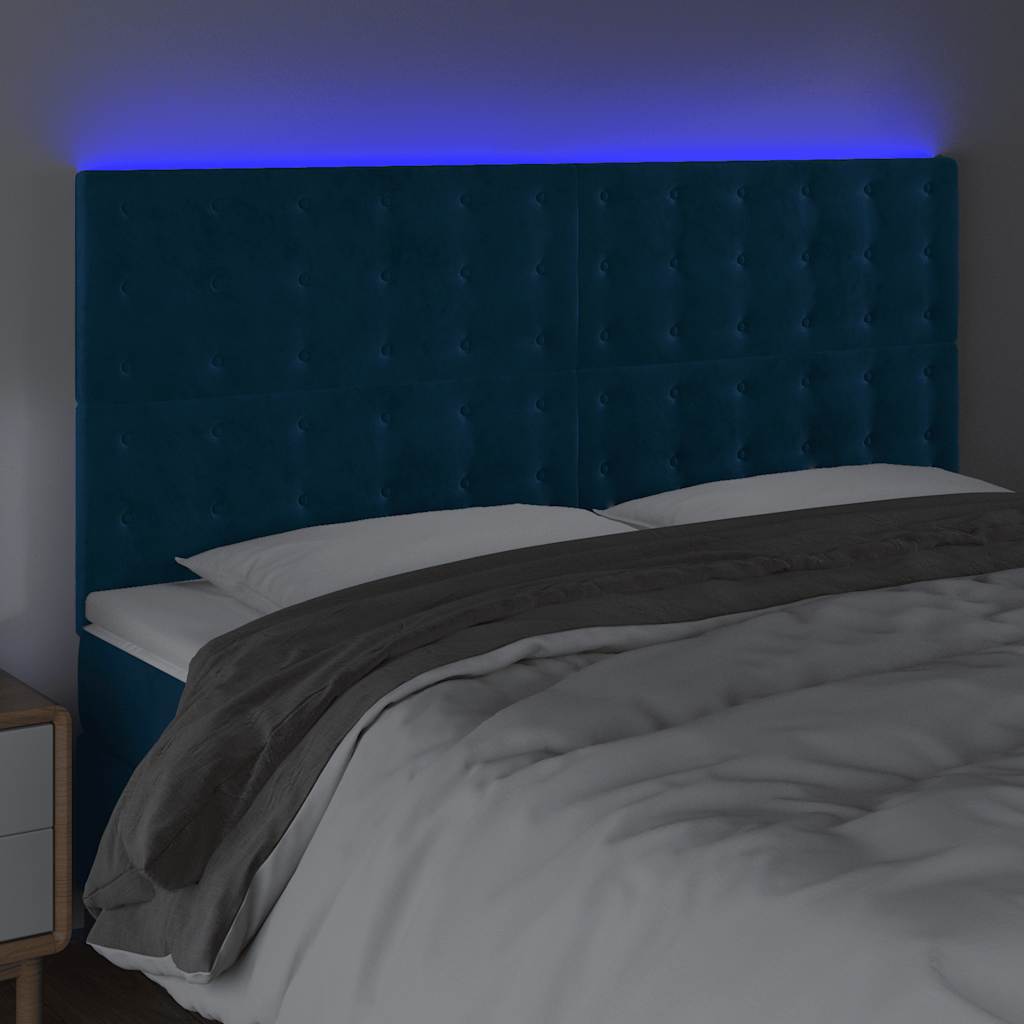 Testiera a LED Blu Scuro 200x5x118/128 cm in Velluto
