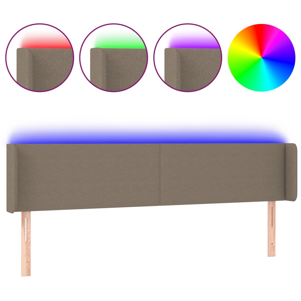 Testiera a LED Tortora 203x16x78/88 cm in Tessuto - homemem39