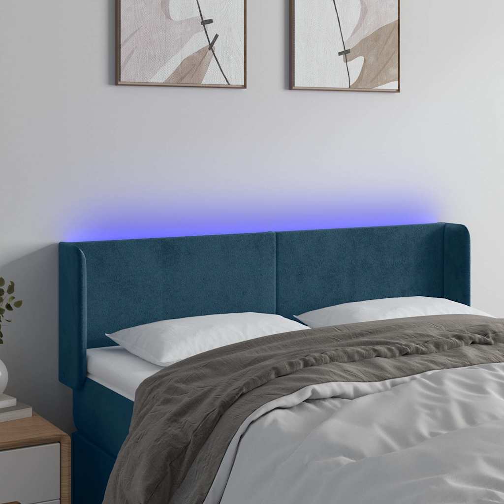 Testiera a LED Blu Scuro 147x16x78/88 cm in Velluto