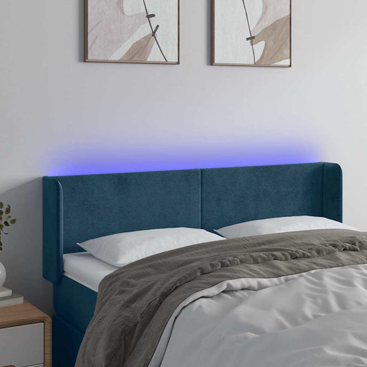 Testiera a LED Blu Scuro 147x16x78/88 cm in Velluto
