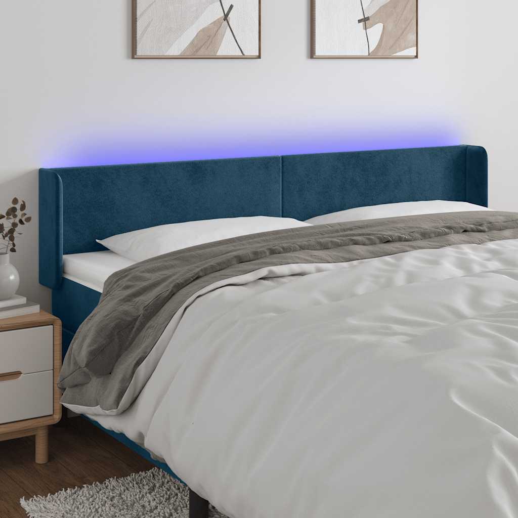 Testiera a LED Blu Scuro 183x16x78/88 cm in Velluto