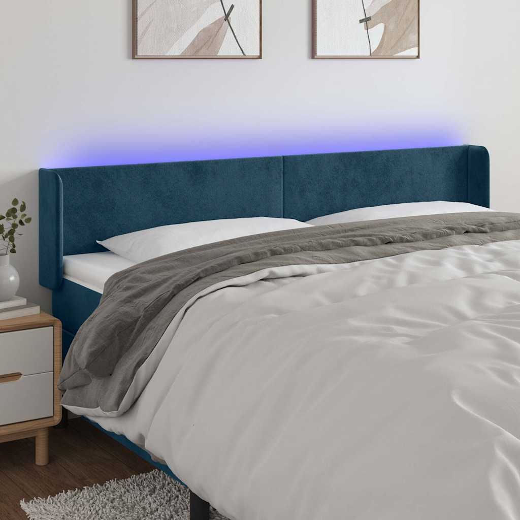 Testiera a LED Blu Scuro 203x16x78/88 cm in Velluto