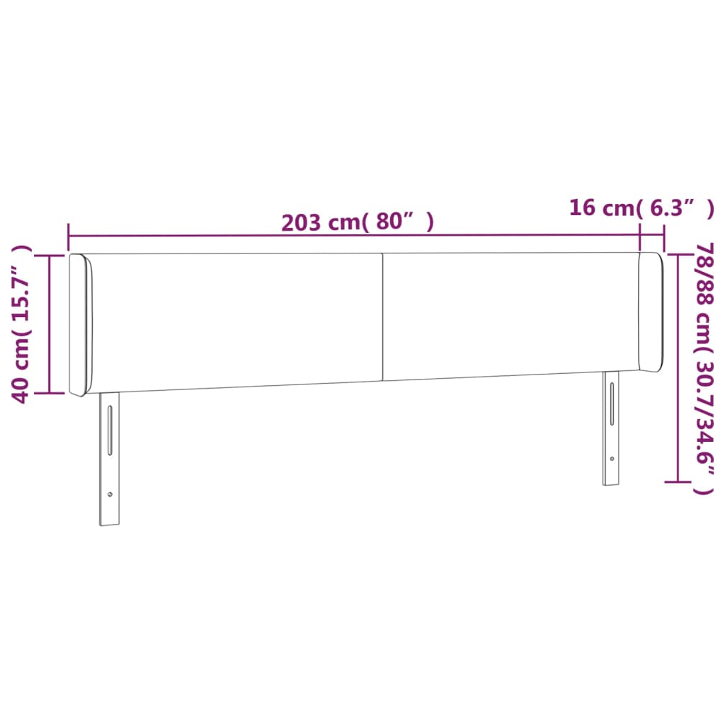 Testiera a LED Rosa 203x16x78/88 cm in Velluto