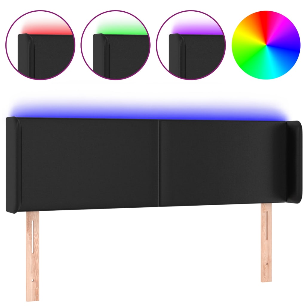 Testiera a LED Nera 147x16x78/88 cm in Similpelle - homemem39