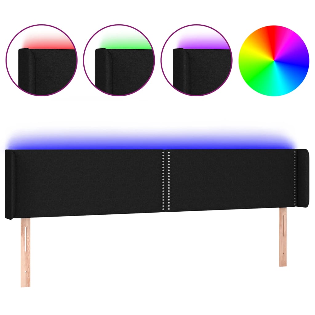 Testiera a LED Nera 183x16x78/88 cm in Tessuto | homemem39