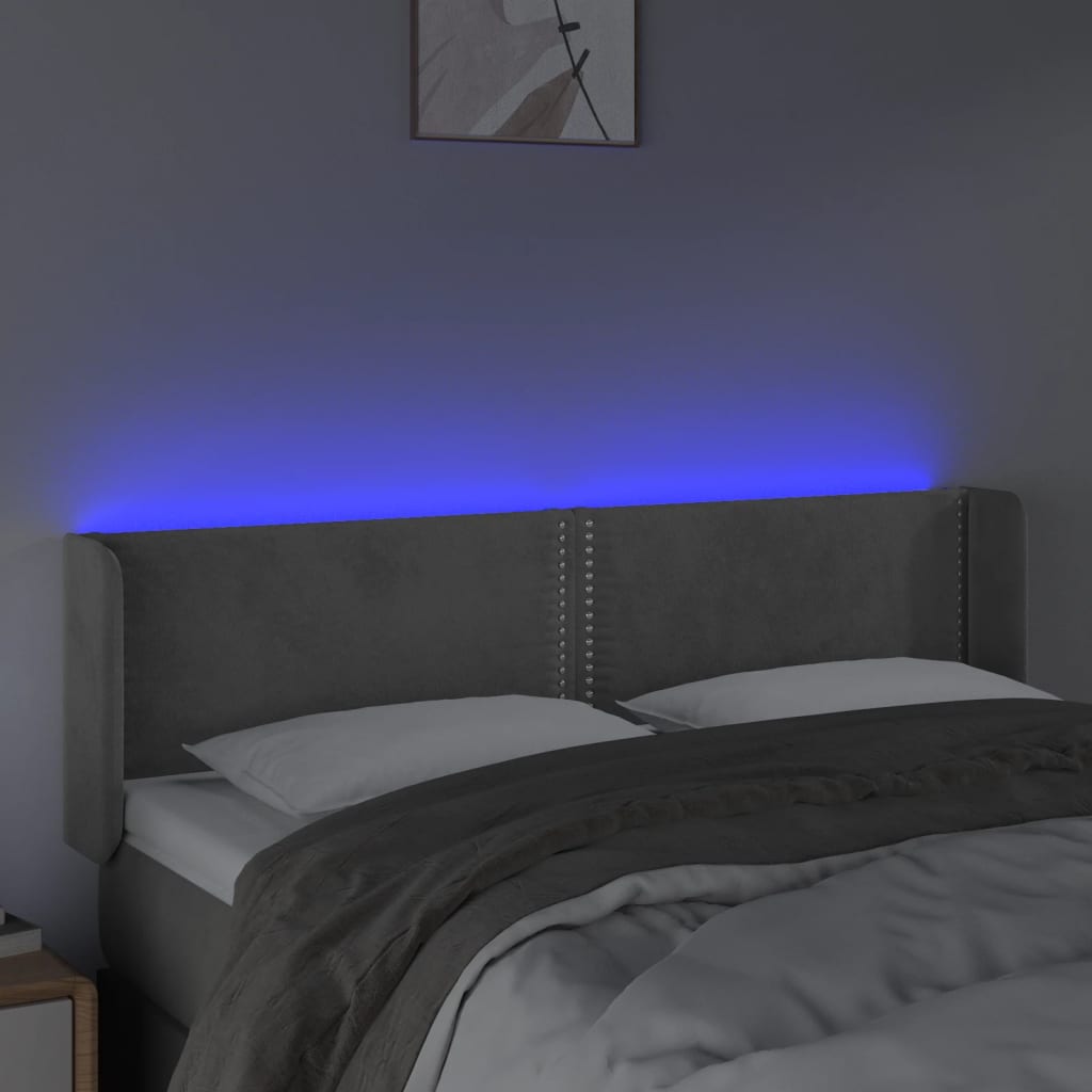 Testiera Grigio Chiaro a LED 147x16x78/88 cm in Velluto
