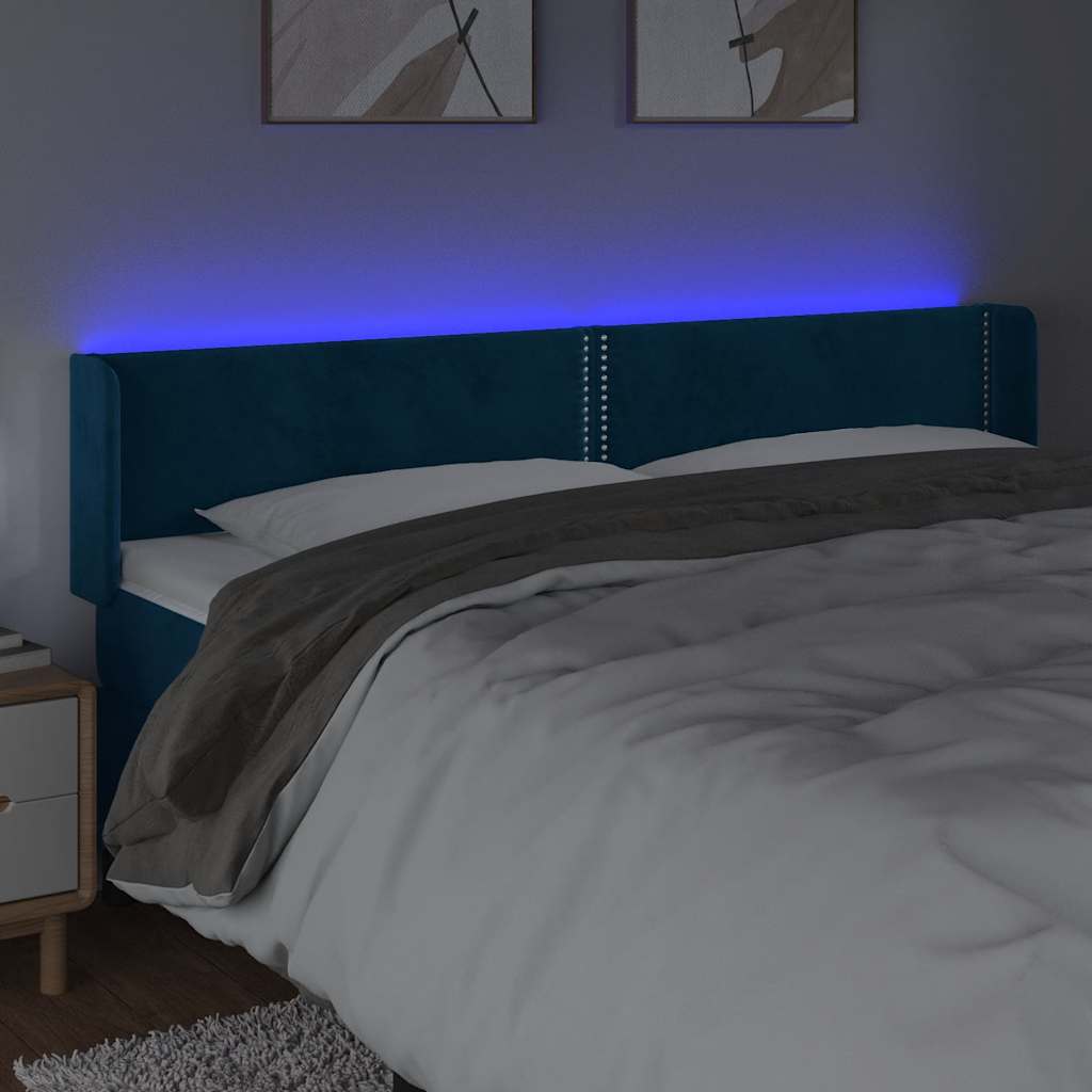 Testiera a LED Blu Scuro 183x16x78/88 cm in Velluto