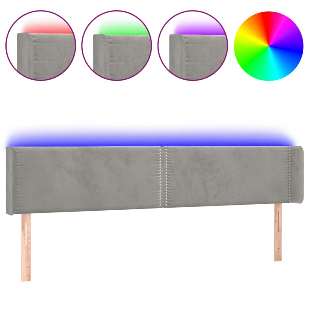 Testiera a LED Grigio Chiaro 203x16x78/88 cm in Velluto