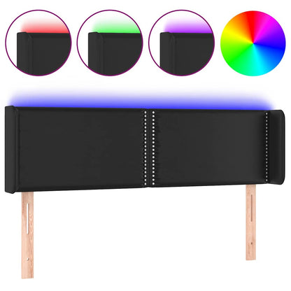 Testiera a LED Nera 147x16x78/88 cm in Similpelle