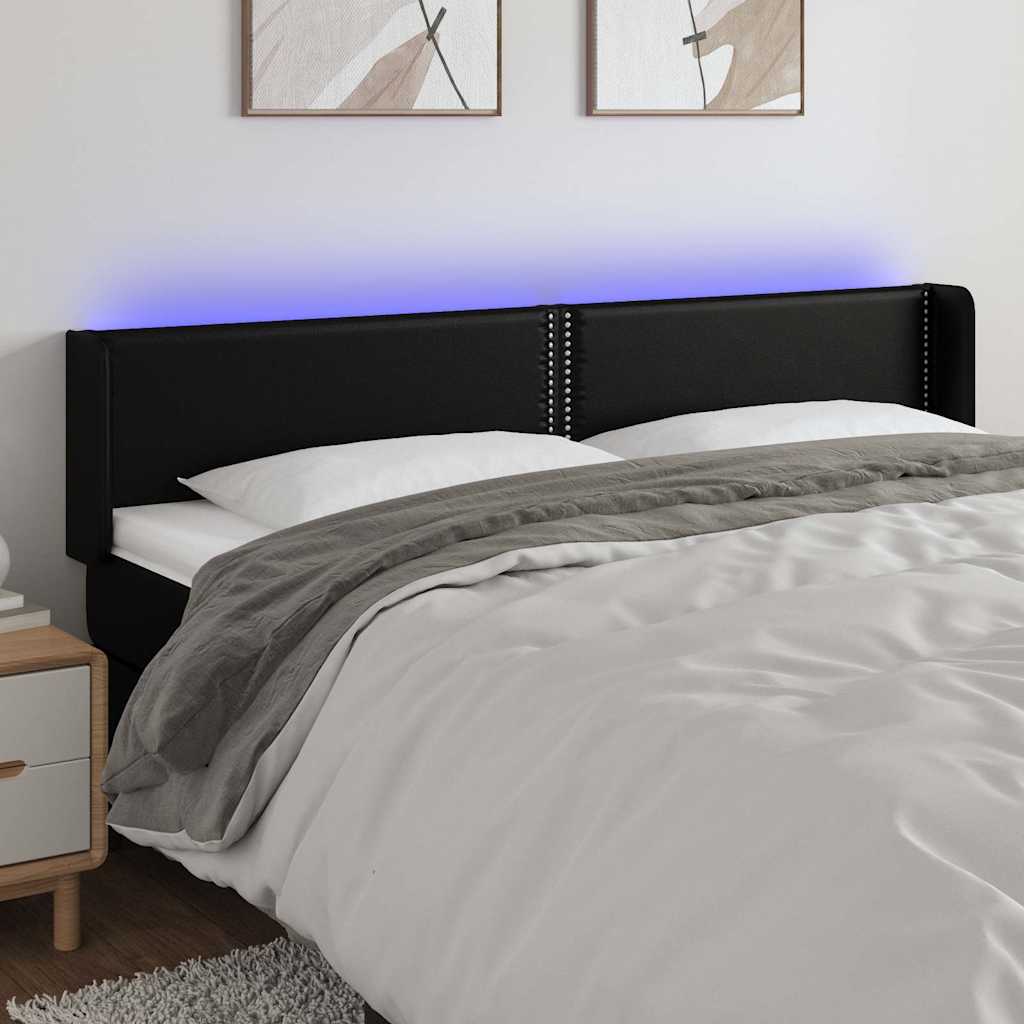 Testiera a LED Nera 183x16x78/88 cm in Similpelle