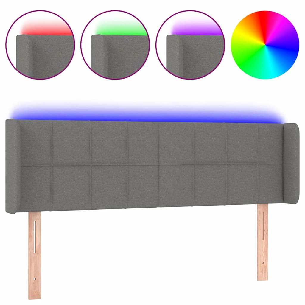 Testiera a LED Grigio Scuro 147x16x78/88 cm in Tessuto