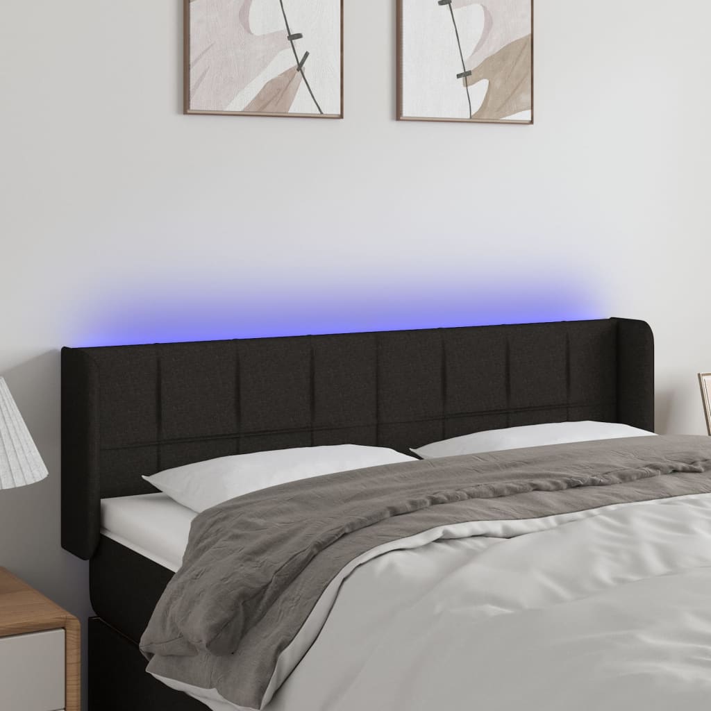 Testiera a LED Nera 147x16x78/88 cm in Tessuto | homemem39