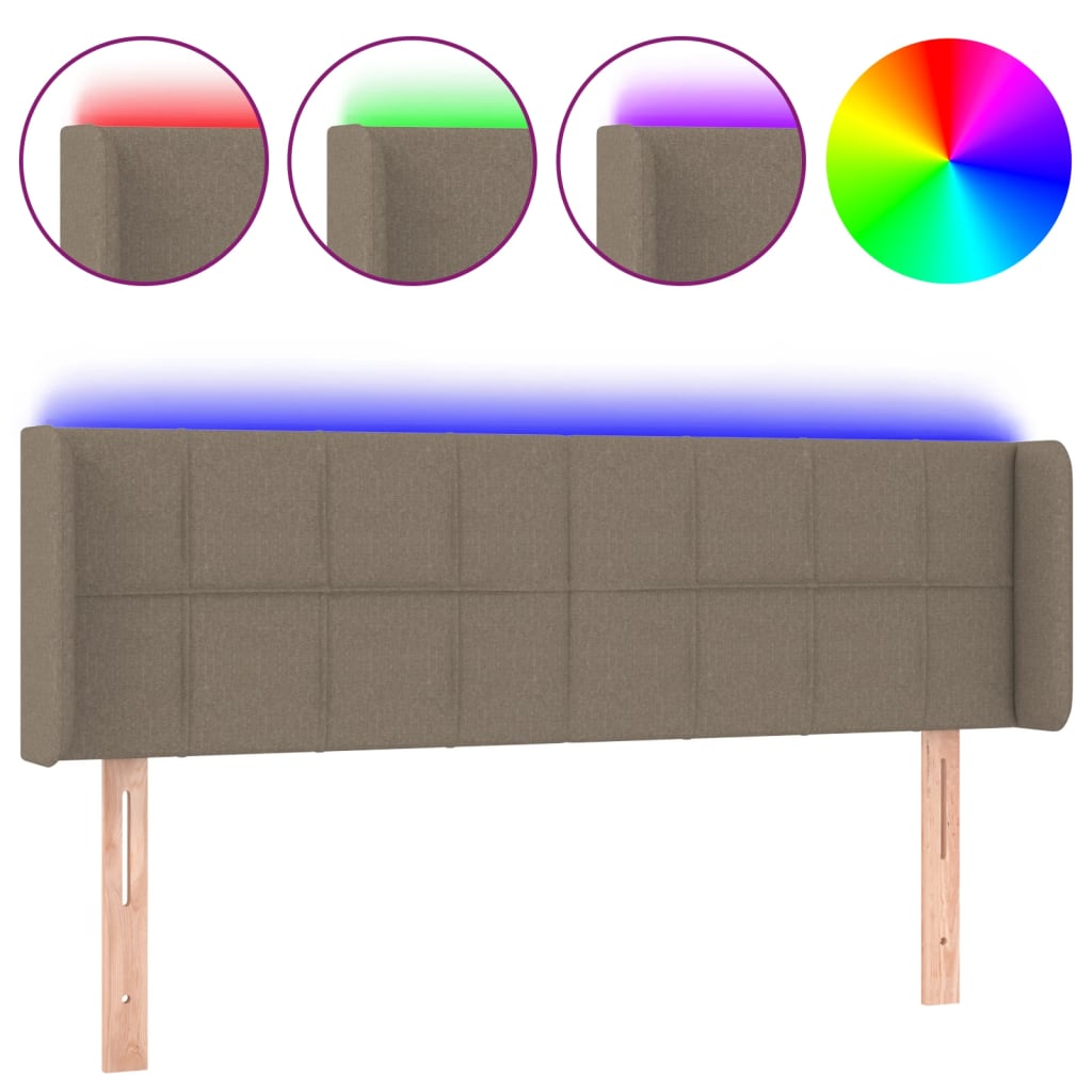 Testiera a LED Tortora 147x16x78/88 cm in Tessuto