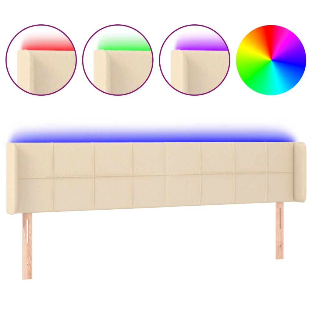 Testiera a LED Crema 163x16x78/88 cm in Tessuto
