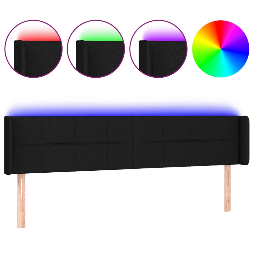 Testiera a LED Nera 203x16x78/88 cm in Tessuto | homemem39