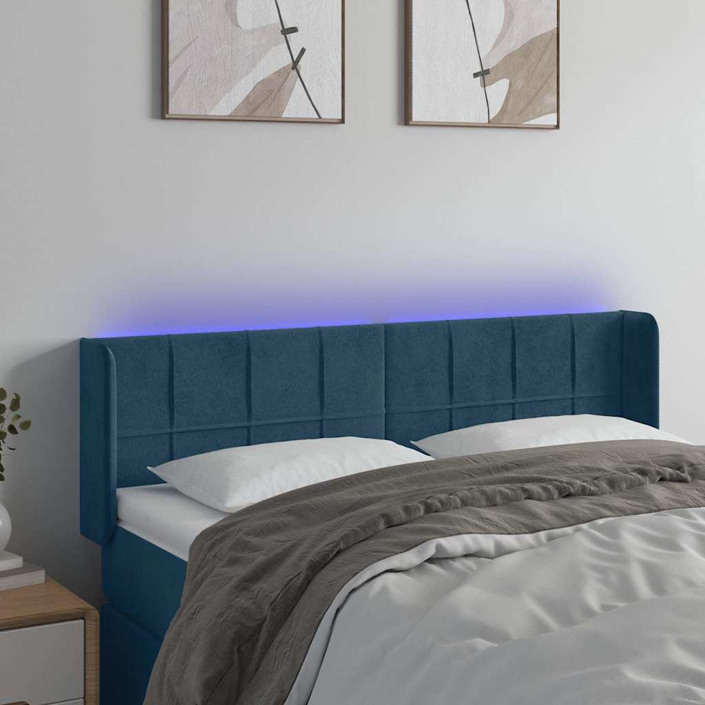 Testiera a LED Blu Scuro 147x16x78/88 cm in Velluto