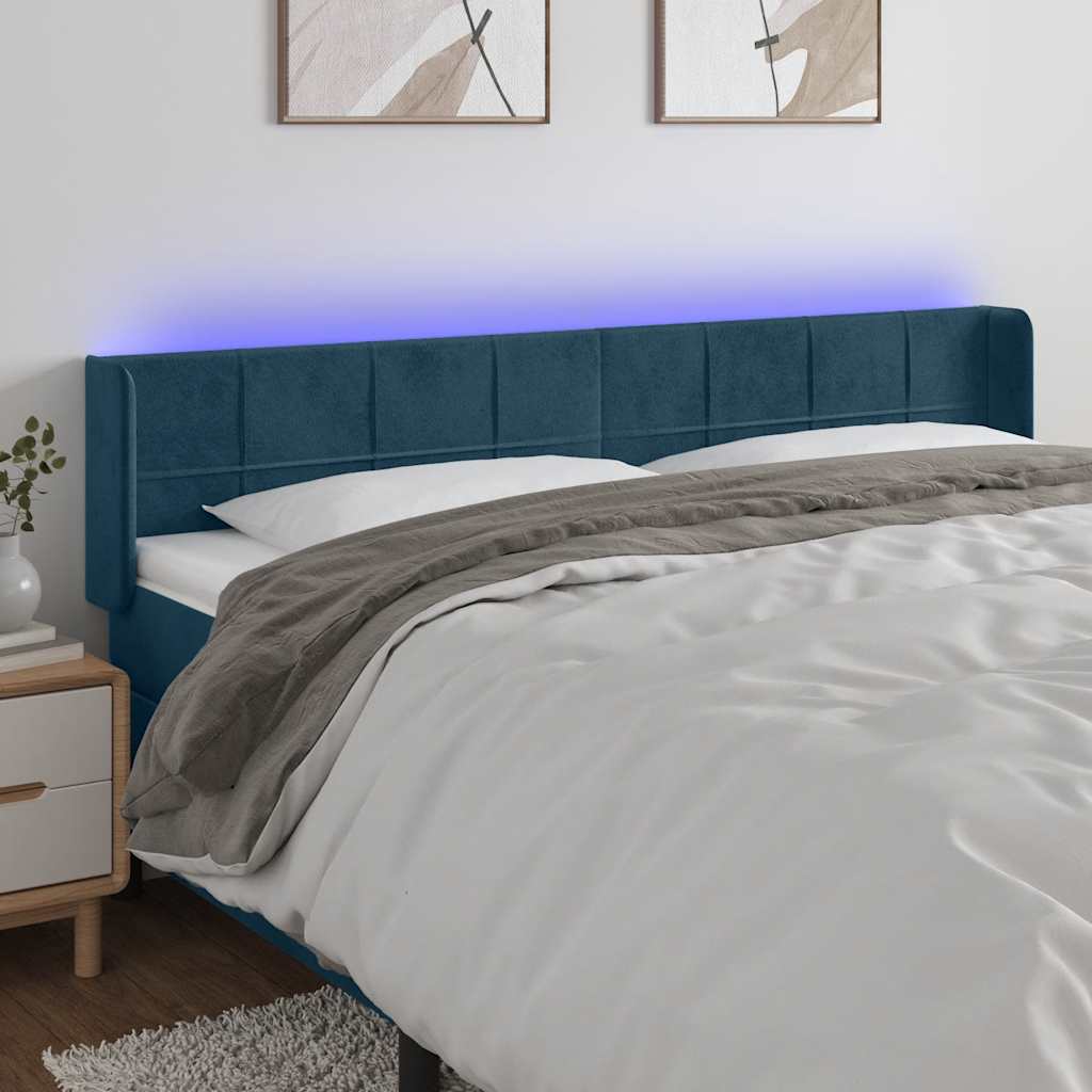 Testiera a LED Blu Scuro 163x16x78/88 cm in Velluto