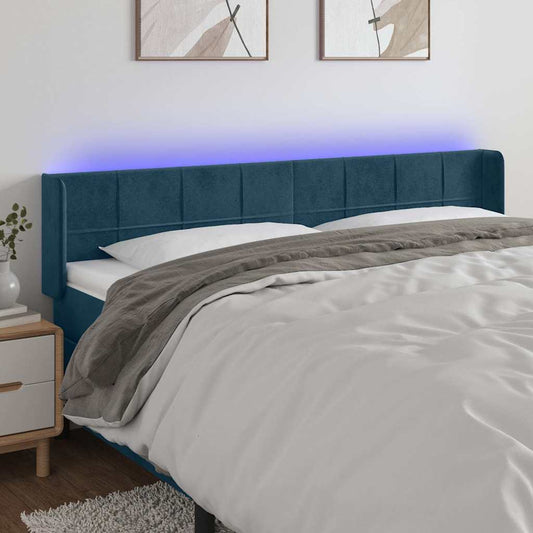 Testiera a LED Blu Scuro 183x16x78/88 cm in Velluto