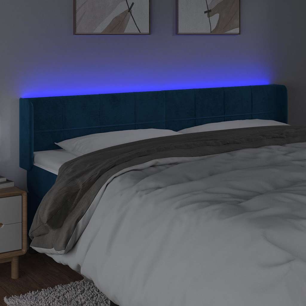 Testiera a LED Blu Scuro 203x16x78/88 cm in Velluto