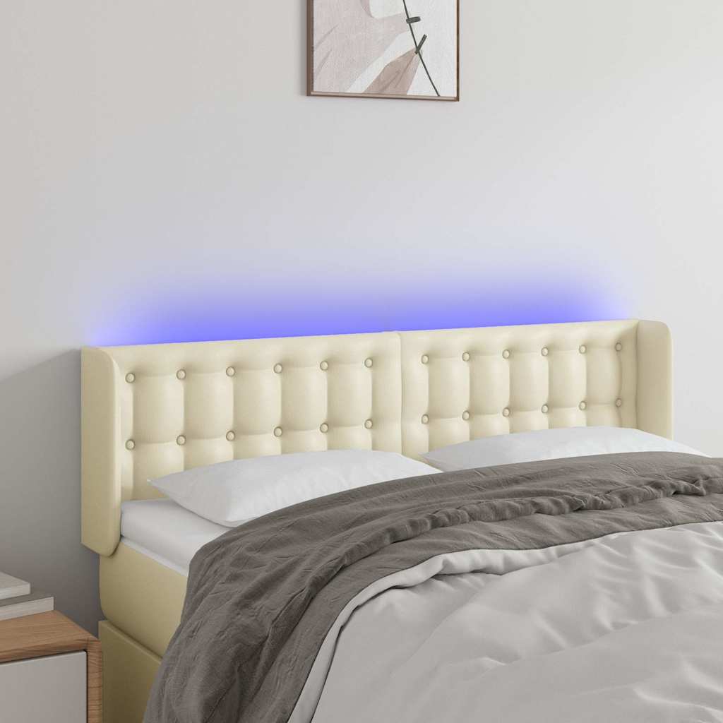 Testiera a LED Crema 147x16x78/88 cm in Similpelle