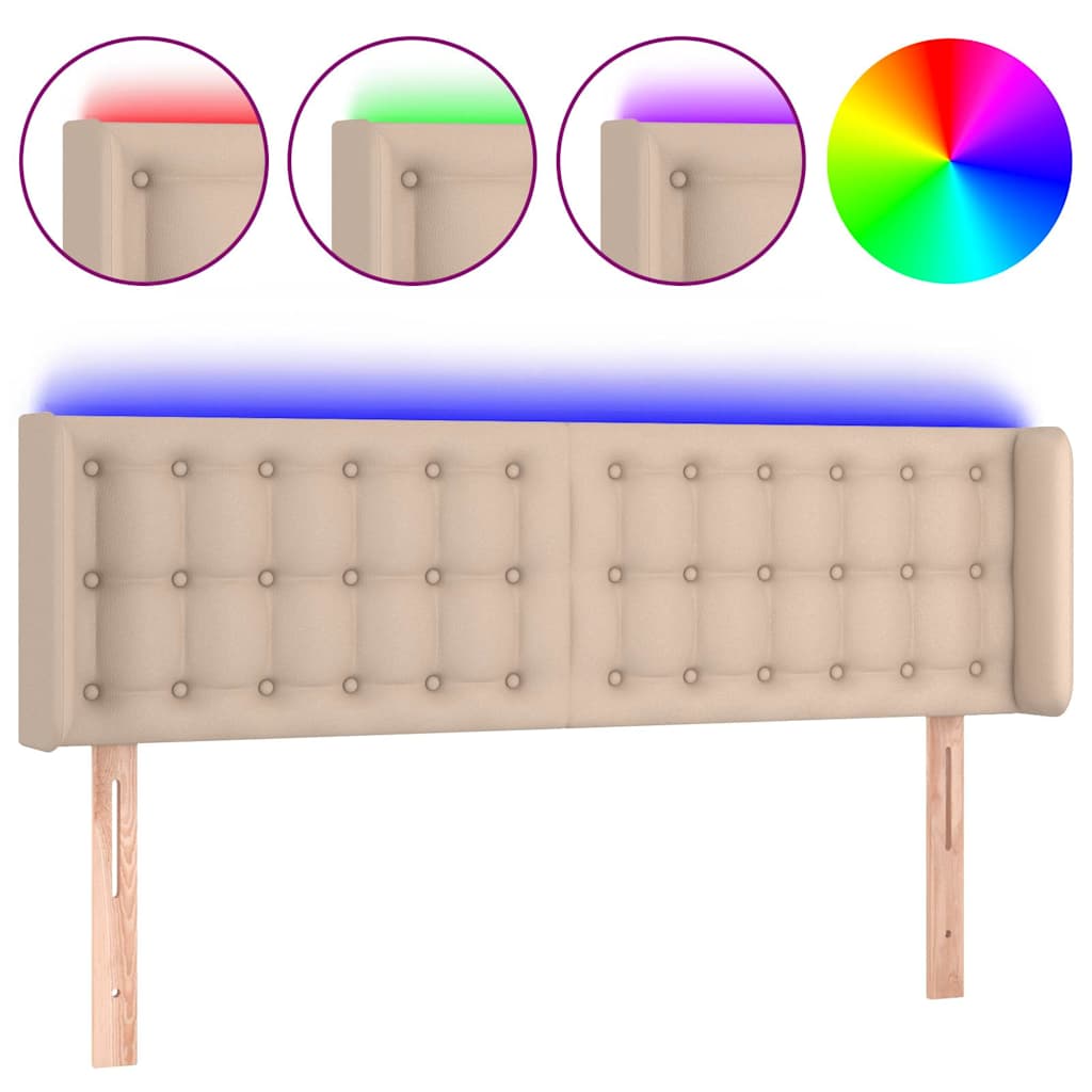 Testiera Cappuccino a LED 147x16x78/88 cm in Similpelle