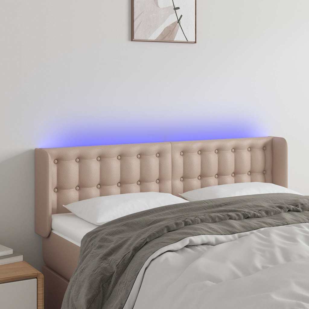 Testiera Cappuccino a LED 147x16x78/88 cm in Similpelle