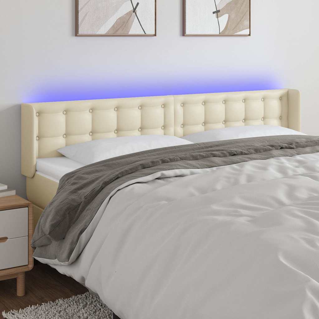 Testiera a LED Crema 163x16x78/88 cm in Similpelle