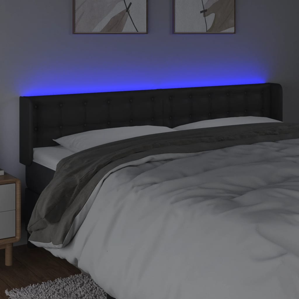 Testiera a LED Nera 183x16x78/88 cm in Similpelle