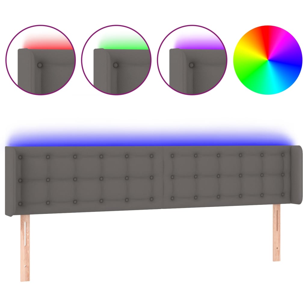 Testiera a LED Grigia 183x16x78/88 cm in Similpelle | homemem39
