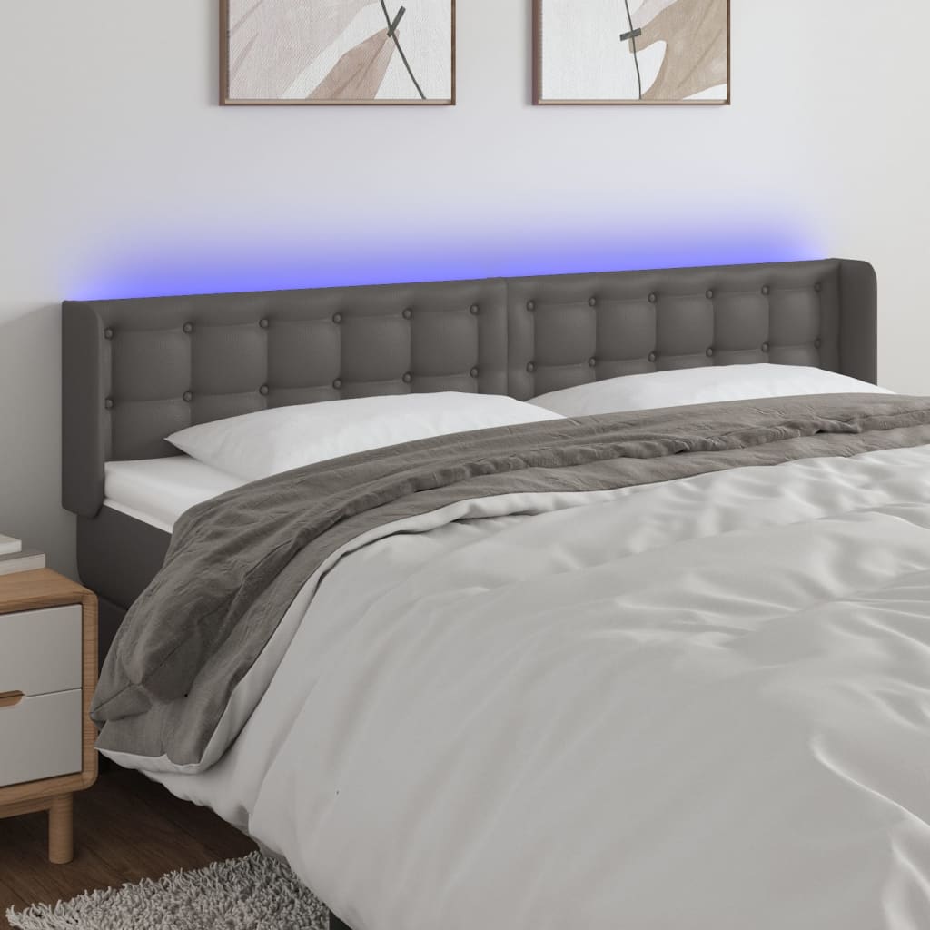 Testiera a LED Grigia 183x16x78/88 cm in Similpelle | homemem39
