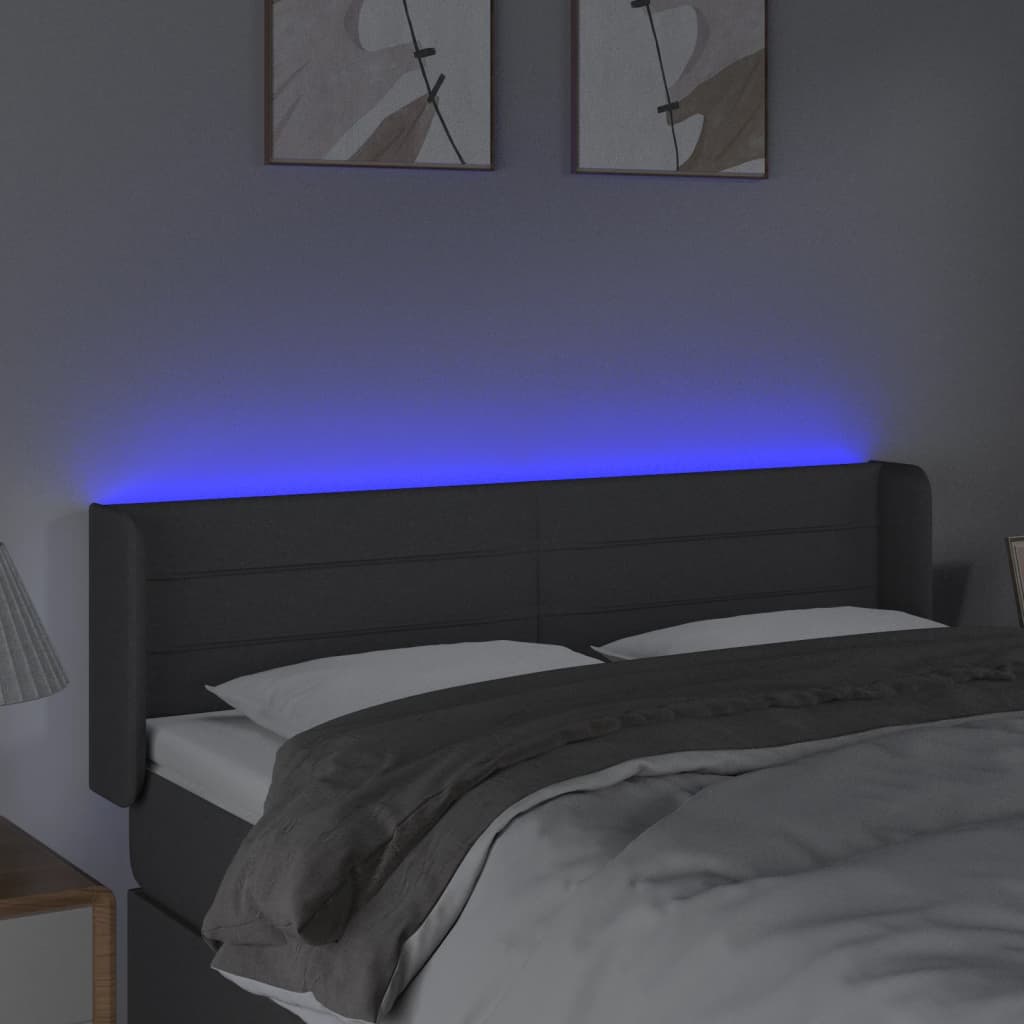 Testiera a LED Grigio Scuro 147x16x78/88 cm in Tessuto