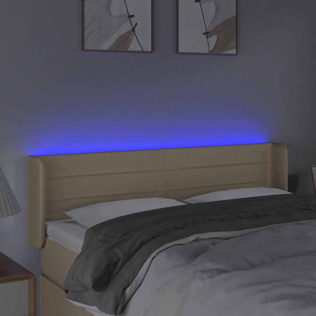 Testiera a LED Crema 147x16x78/88 cm in Tessuto