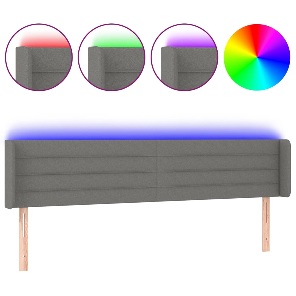 Testiera a LED Grigio Scuro 163x16x78/88 cm in Tessuto
