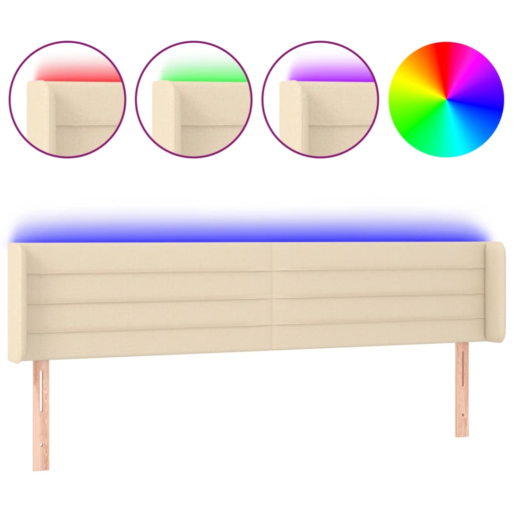 Testiera a LED Crema 183x16x78/88 cm in Tessuto