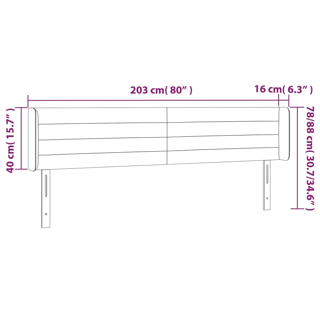 Testiera a LED Nera 203x16x78/88 cm in Tessuto | homemem39
