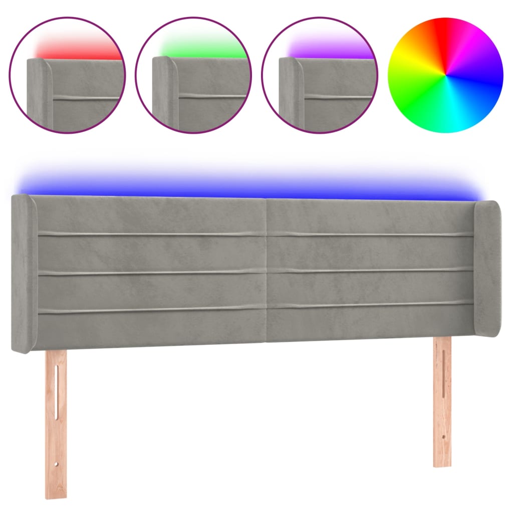 Testiera Grigio Chiaro a LED 147x16x78/88 cm in Velluto - homemem39