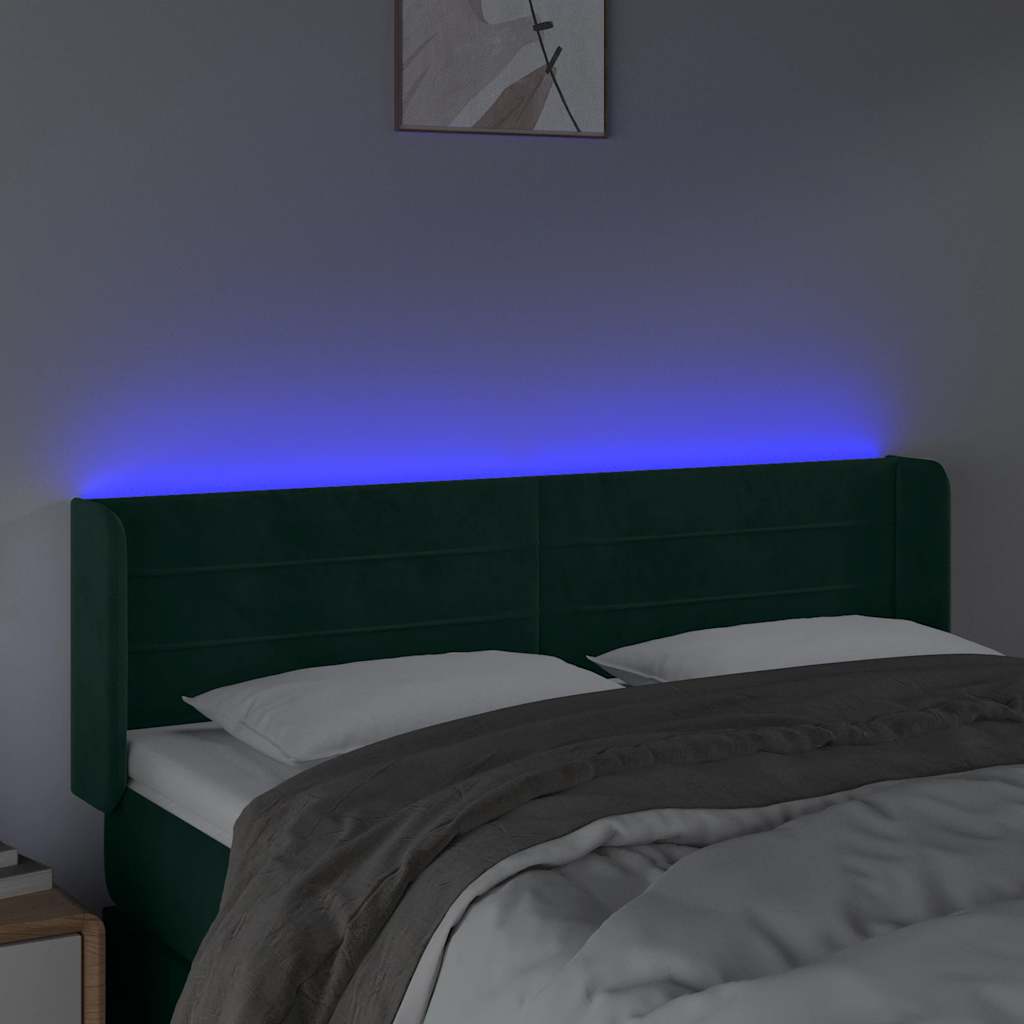 Testiera a LED Verde Scuro 147x16x78/88 cm in Velluto