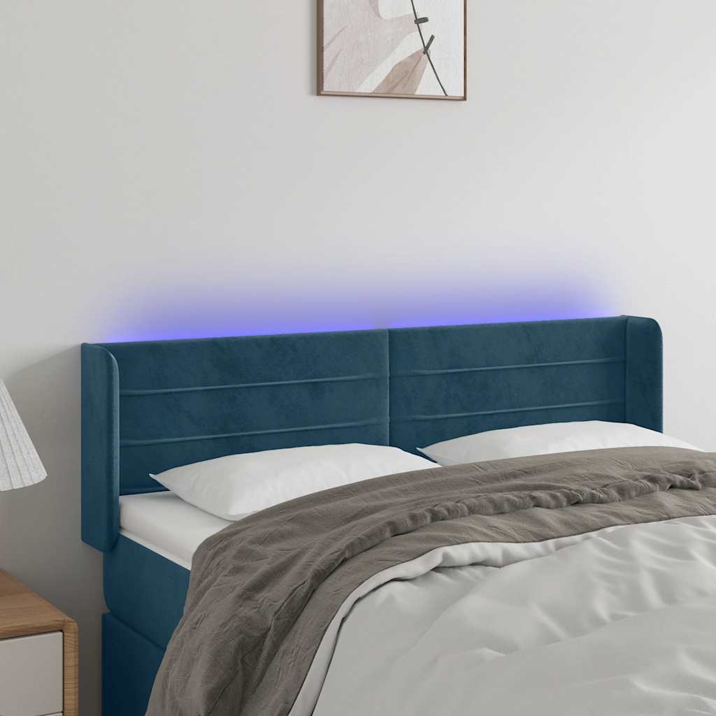 Testiera a LED Blu Scuro 147x16x78/88 cm in Velluto