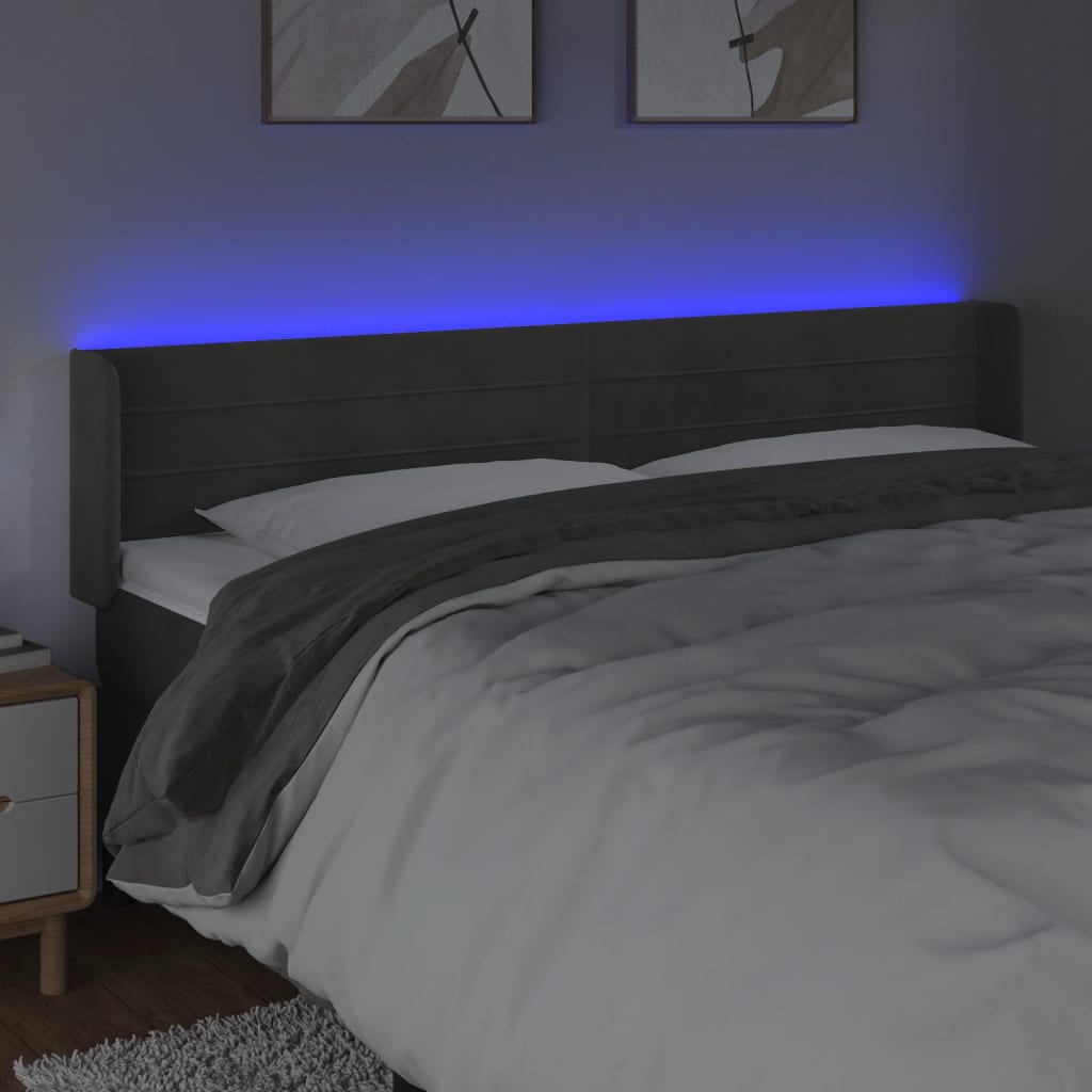 Testiera a LED Grigio Scuro 163x16x78/88 cm in Velluto