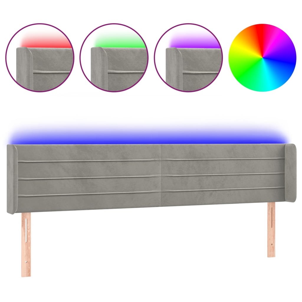Testiera a LED Grigio Chiaro 183x16x78/88 cm in Velluto