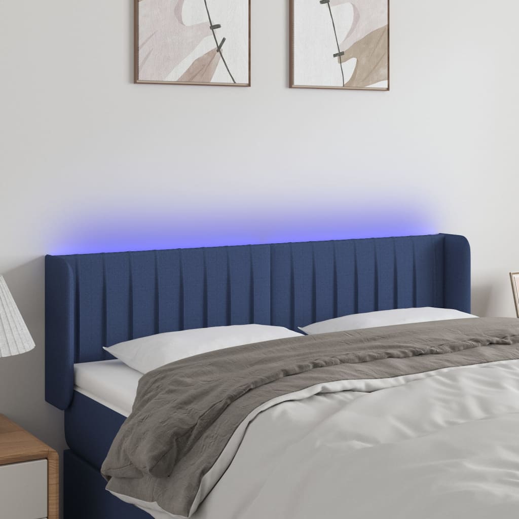 Testiera a LED Blu 147x16x78/88 cm in Tessuto