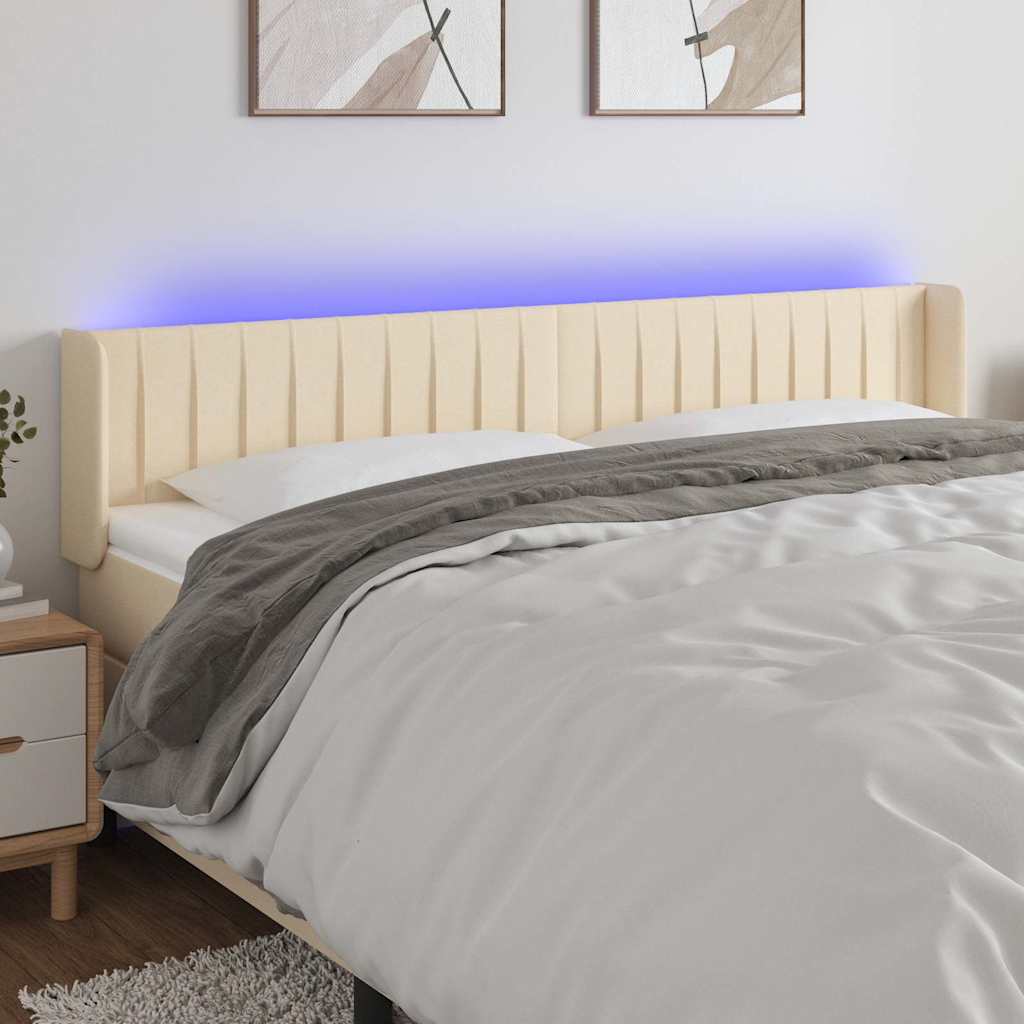 Testiera a LED Crema 163x16x78/88 cm in Tessuto