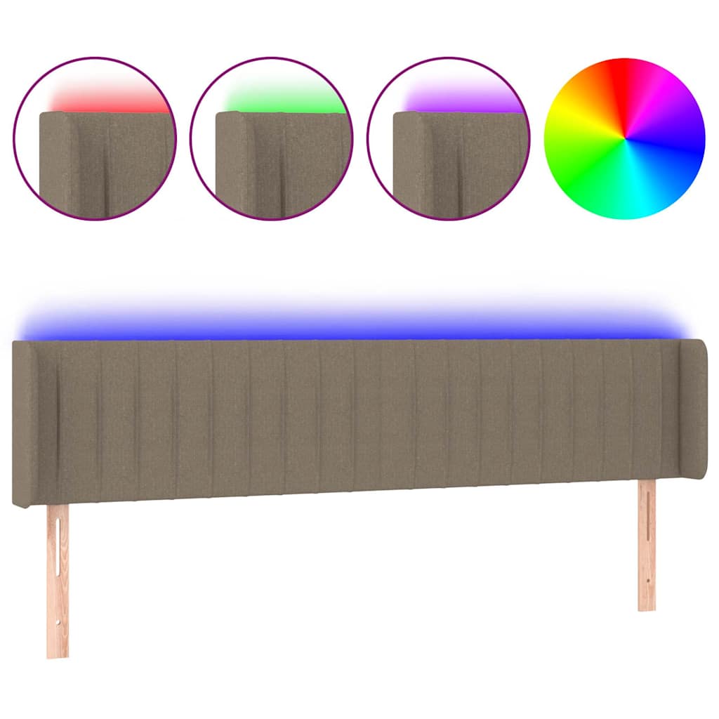 Testiera a LED Tortora 183x16x78/88 cm in Tessuto
