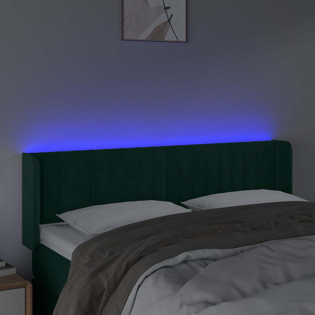 Testiera a LED Verde Scuro 147x16x78/88 cm in Velluto