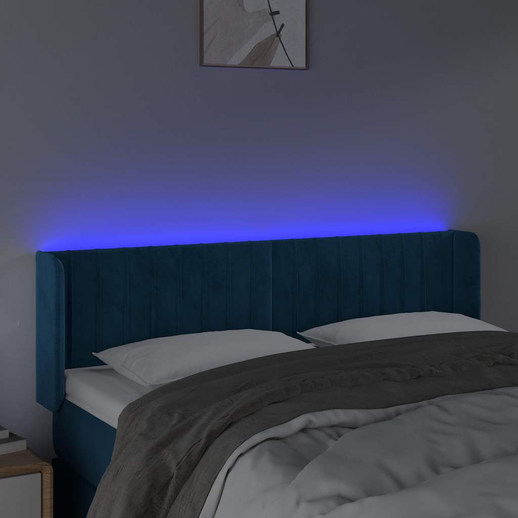 Testiera a LED Blu Scuro 147x16x78/88 cm in Velluto