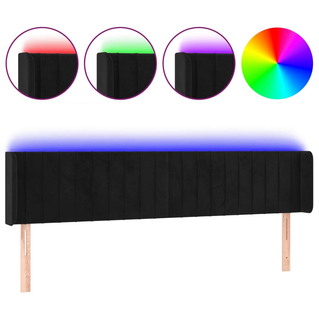 Testiera a LED Nera 163x16x78/88 cm in Velluto | homemem39