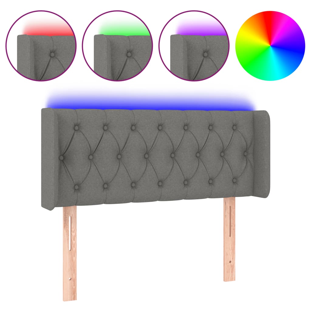 Testiera a LED Grigio Scuro 93x16x78/88 cm in Tessuto