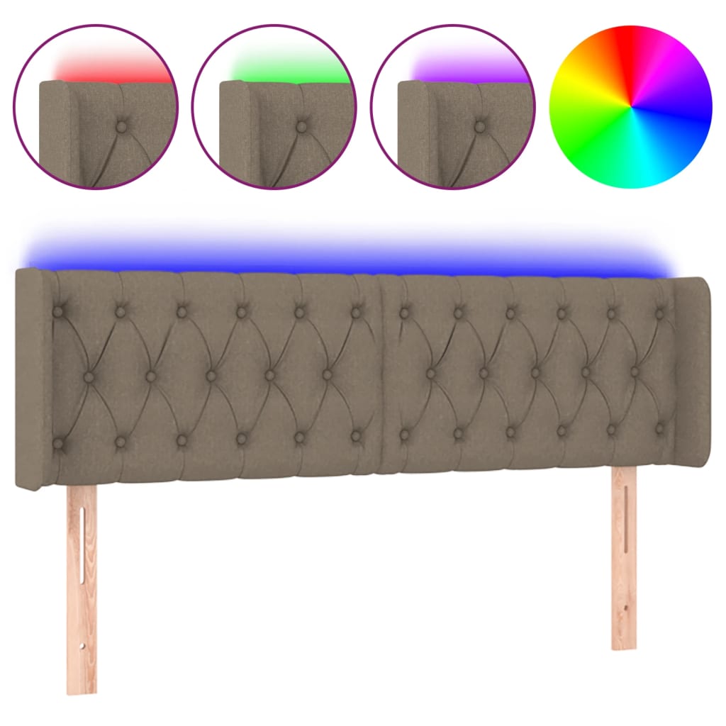 Testiera a LED Tortora 147x16x78/88 cm in Tessuto
