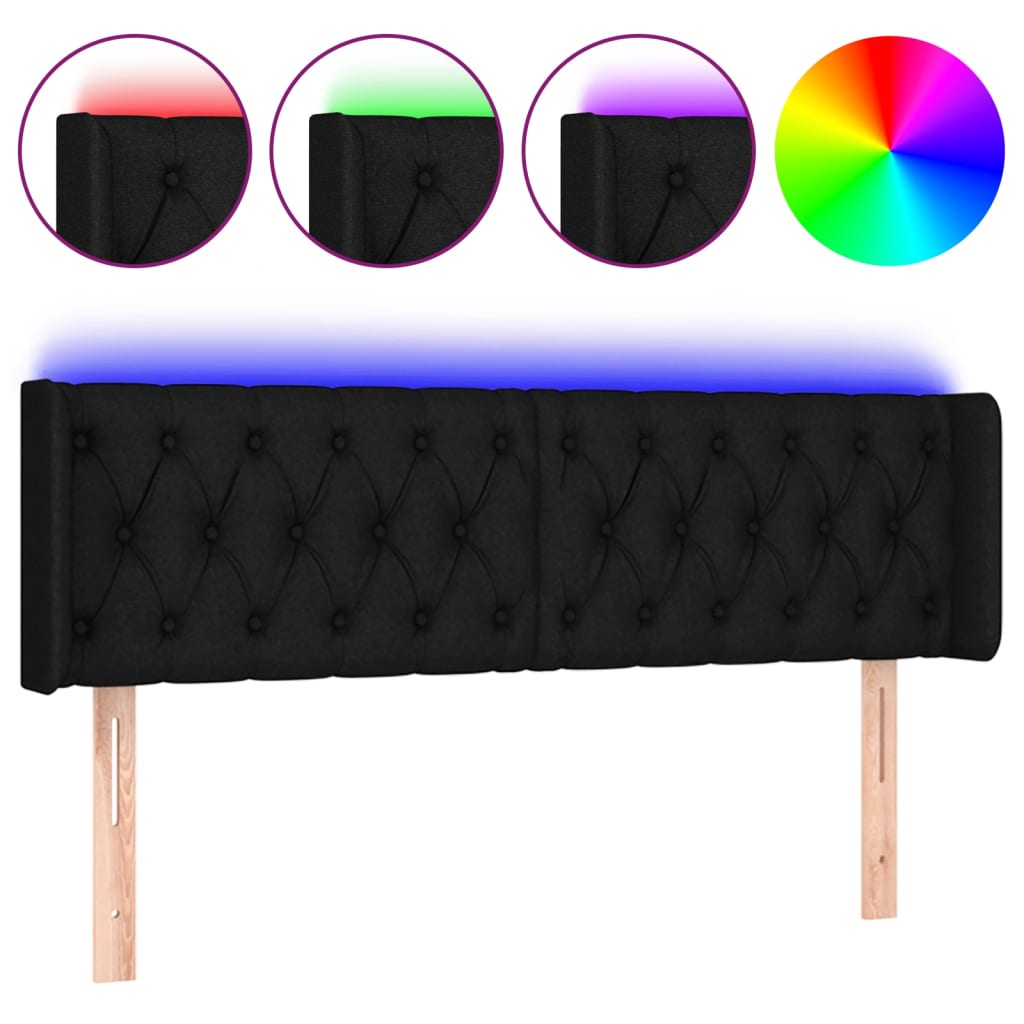 Testiera a LED Nera 163x16x78/88 cm in Tessuto | homemem39